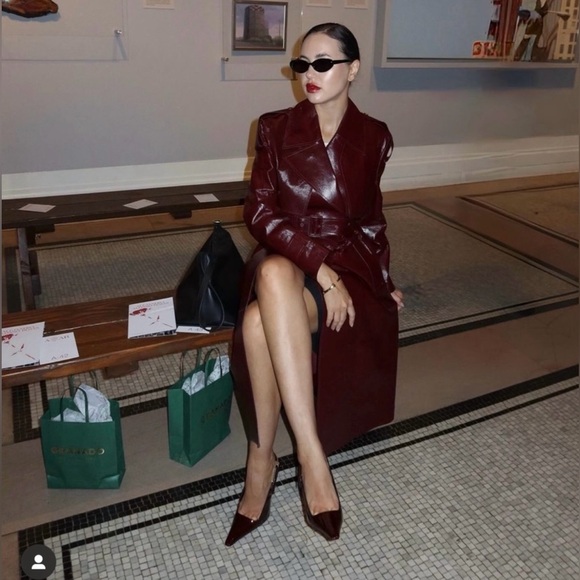 SAINT LAURENT LEE EMBELLISHED PATENT LEATHER SLINGBACK PUMPS IN BURGANDY - Picture 15 of 16